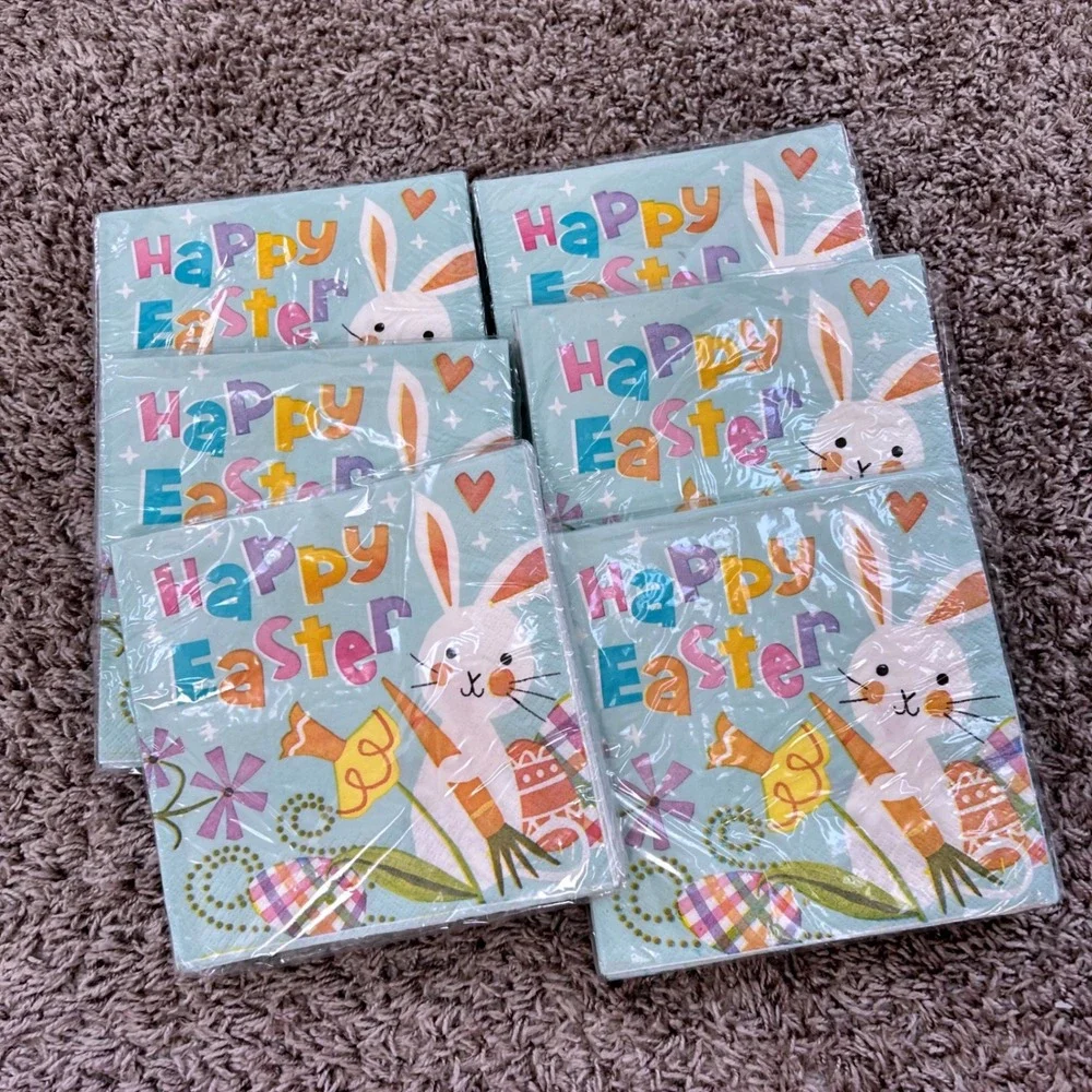 Old East Main Co‎ Happy Easter Napkins 6 Packs 96 Count Pastel Bunnies 21632 NEW
